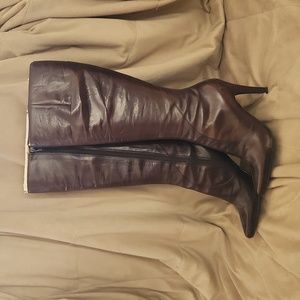 Wood Stacked Heel Nine West Leather  Knee High Boots